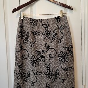 Talbots Tan and Black Floral Lined Wool Blend Pencil Skirt Size 4
